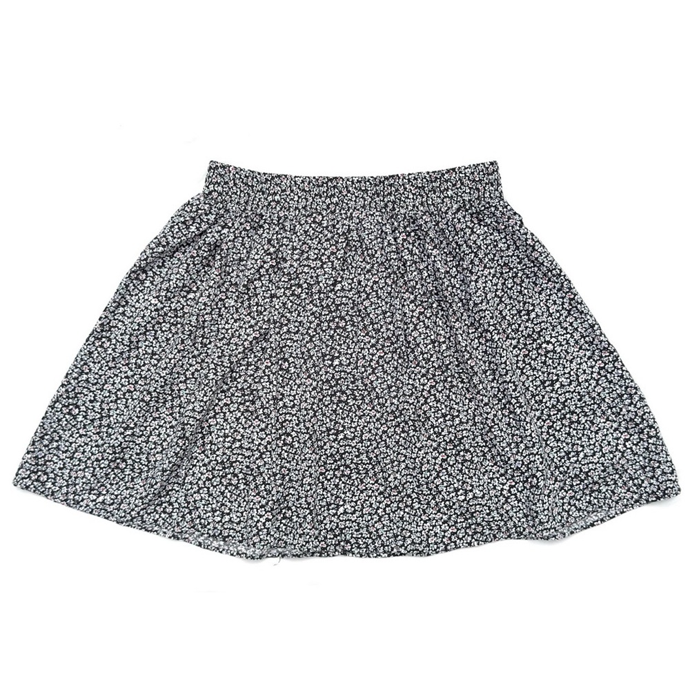 Vintage 90s Mervyns Partners B&W Abstract Floral Multicolor Dot Skater Skirt